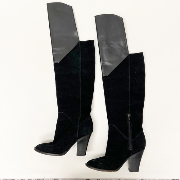 Maje Shoes - Maje Giuliana Over The Knee Suede Leather Black Heeled Boots 36